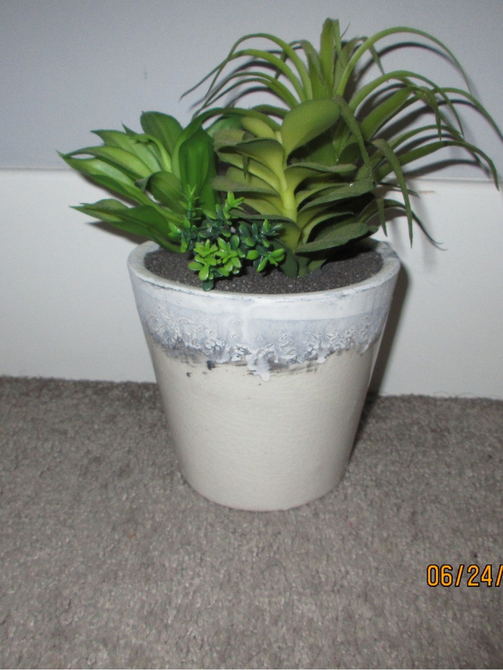 Green Faux Succulent Planter in White Ceramic Pot